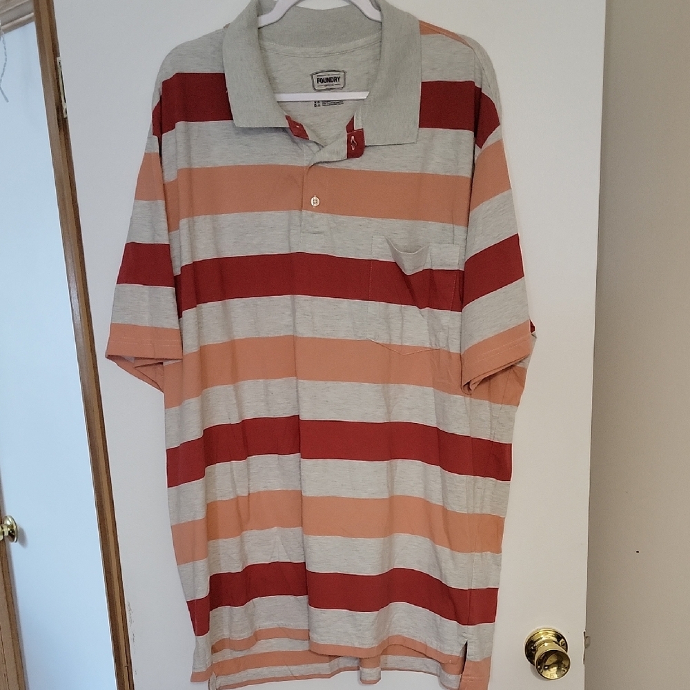 Foundry Men's Polo with Red and Gray Stripes , New, Size 3xlt